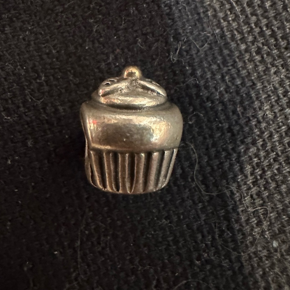 Pandora Two Tone Silver Gold Cupcake Charm , 925 silver , twist or slide on